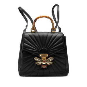 Gucci Bamboo Queen Margaret Bee Backpack 476664 Black Leather Women's GUCCI